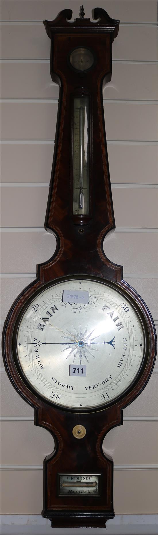 19th century mahogany wheel barometer, C. Rimondi, Halifax, H112cm